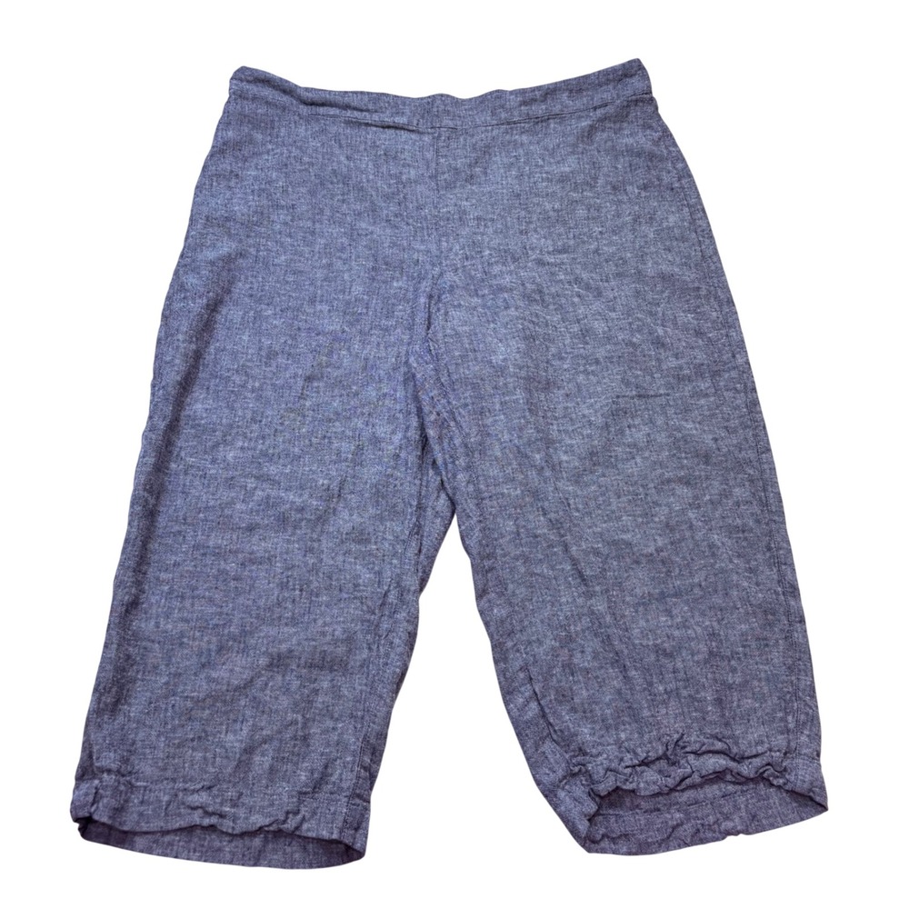 Chicos Blue Linen Rayon Blend Capri Pants Cropped Wide Leg Size 2.5 XL